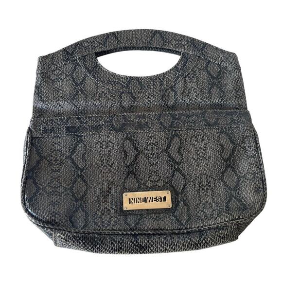 Nine West Handbags - Nine West Black Gray Faux Snakeskin Python Fold Over Clutch